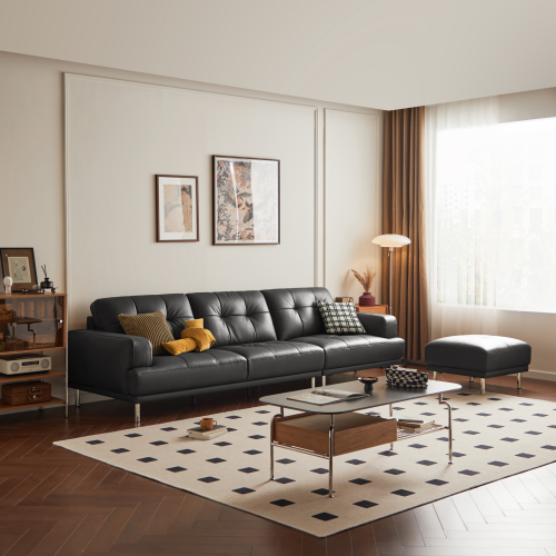 Linspire Vertex 4-Seater Leather Sofa, Black, 301x102x85cm