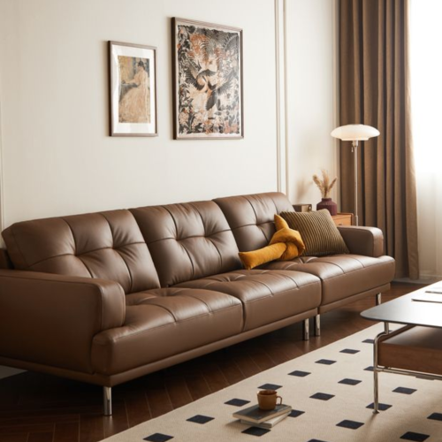 Linspire Vertex 4-Seater Leather Sofa, Brown, 301x102x85cm