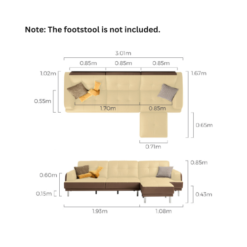 Linspire Vertex 4-Seater Leather Sofa, Brown, 301x102x85cm