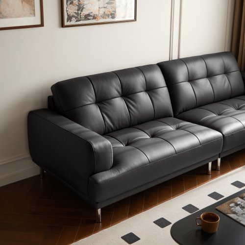 Linspire Vertex 4-Seater Leather Sofa, Black, 266x102x85cm