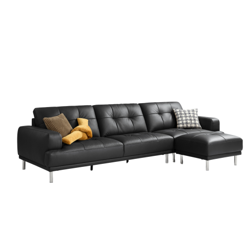 Linspire Vertex 4-Seater Leather Sofa with Ottoman, Black, 301x167x85cm
