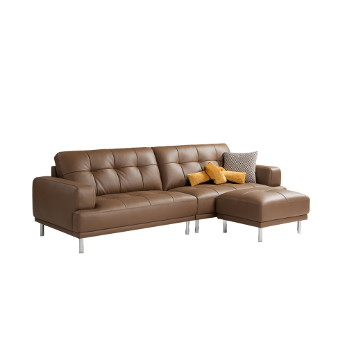 Linspire Vertex 4-Seater Leather Sofa with Ottoman, Brown, 266x167x85cm