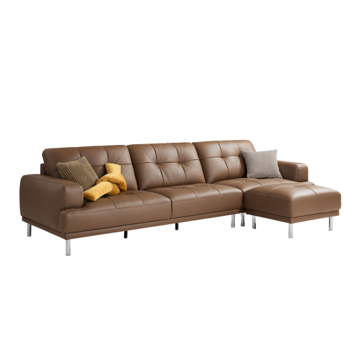 Linspire Vertex 4-Seater Leather Sofa with Ottoman, Brown, 301x167x85cm