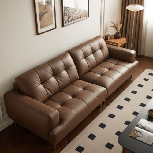 Linspire Vertex 4-Seater Leather Sofa, Brown, 266x102x85cm