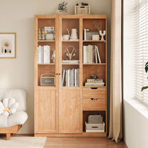 Linspire Prism 2 Plastic/Panel Door Bookcase with 2 Drawers, Natural