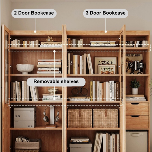 Linspire Prism 2 Plastic/Panel Door Bookcase with 2 Drawers, Natural
