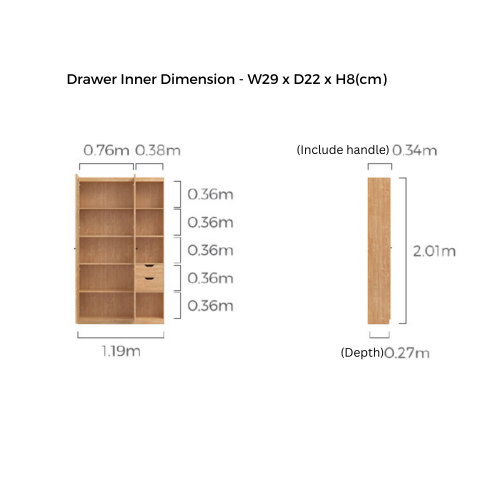 Linspire Prism 2 Plastic/Panel Door Bookcase with 2 Drawers, Natural