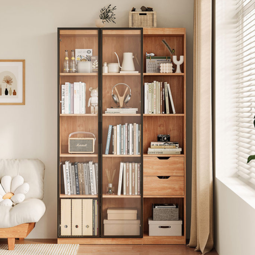 Linspire Prism 2 Plastic Door Bookcase with 2 Drawers, Natural & Black