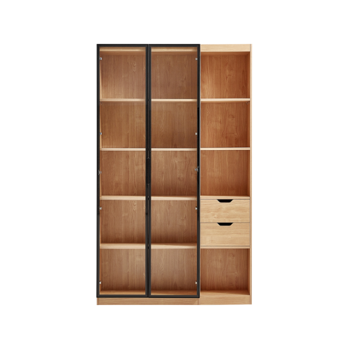 Linspire Prism 2 Plastic Door Bookcase with 2 Drawers, Natural & Black
