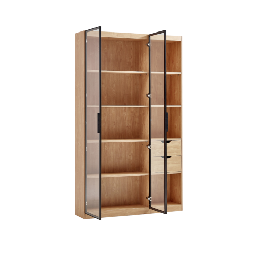 Linspire Prism 2 Plastic Door Bookcase with 2 Drawers, Natural & Black