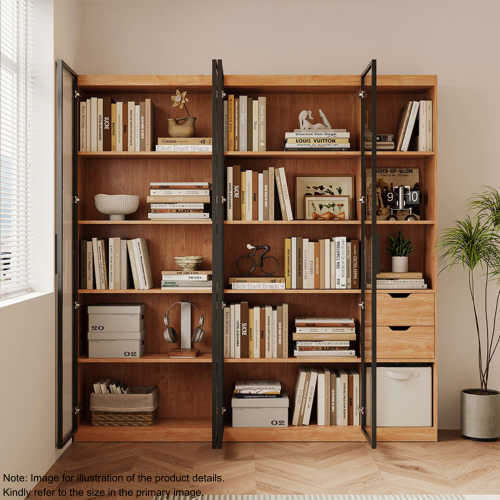 Linspire Prism 2 Plastic Door Bookcase with 2 Drawers, Natural & Black