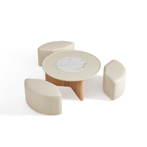 Linspire Glimmer Sintered Stone Table Top Coffee Table with 3 Stools