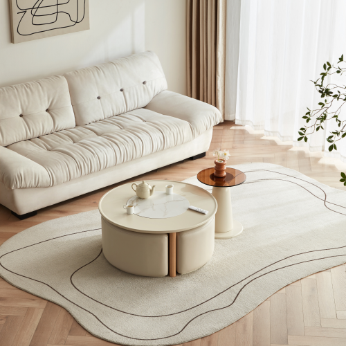 Linspire Glimmer Sintered Stone Table Top Coffee Table with 3 Stools