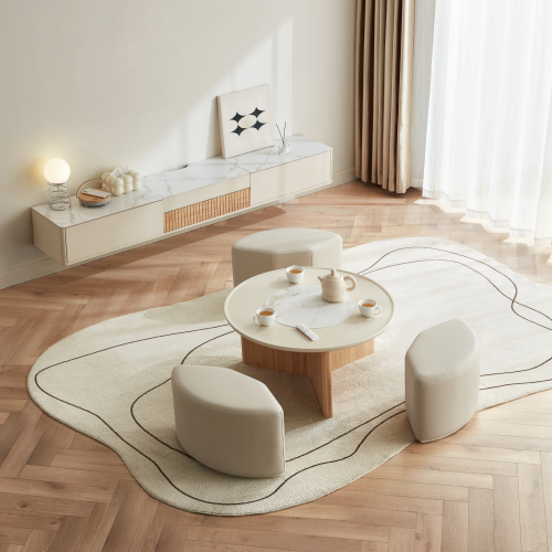 Linspire Glimmer Sintered Stone Table Top Coffee Table with 3 Stools