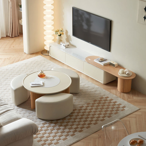 Linspire Glimmer Sintered Stone Table Top Coffee Table with 3 Stools