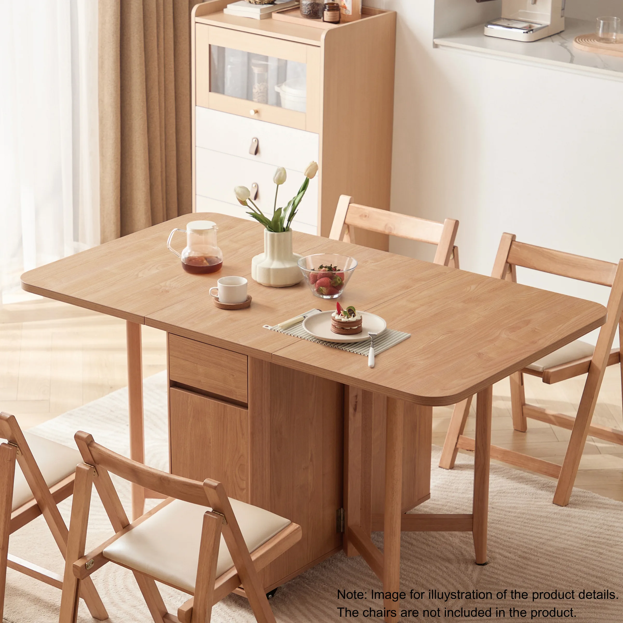 Linspire Yumi Foldable Dining Table with Castors, Natural