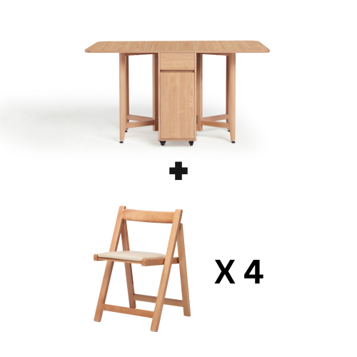 Linspire Yumi Foldable Dining Table & 4 Dining Chairs Set, Natural