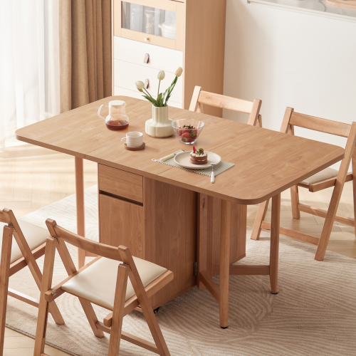 Linspire Yumi Foldable Dining Table & 4 Dining Chairs Set, Natural