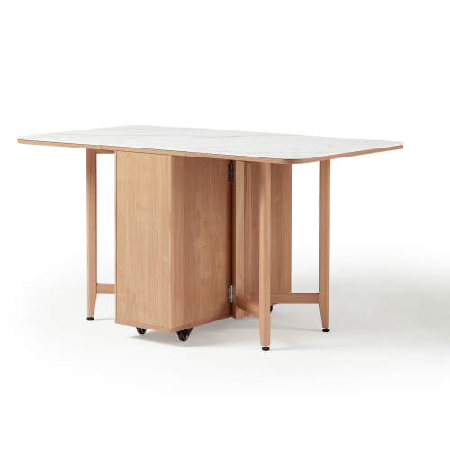 Linspire Yumi Sintered Stone Table Top Foldable Dining Table & Kitchen islands Set, Natural & Faux White Marble