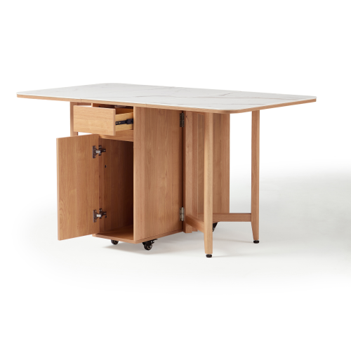 Linspire Yumi Sintered Stone Table Top Foldable Dining Table & Kitchen islands Set, Natural & Faux White Marble