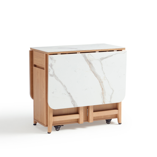Linspire Yumi Sintered Stone Table Top Foldable Dining Table & Kitchen islands Set, Natural & Faux White Marble