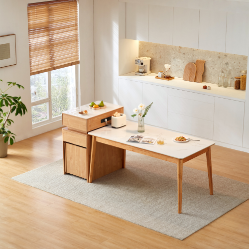 Linspire Yumi Sintered Stone Table Top Foldable Dining Table & Kitchen islands Set, Natural & Faux White Marble