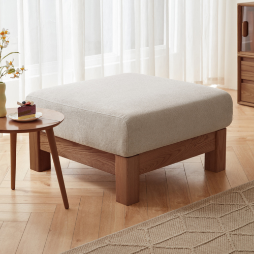 Linspire Mellow Solid Wood Ottoman, Walnut & White