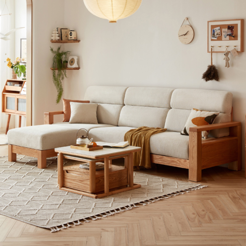 Linspire Mellow Solid Wood Ottoman, Natural & White