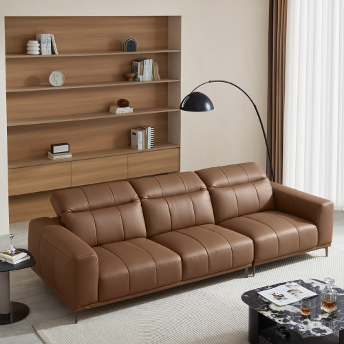 Linspire Crest Leather 4-Seater Sofa, Brown