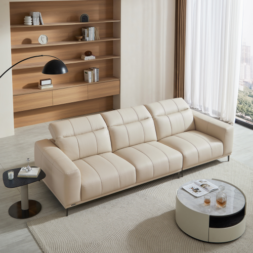 Linspire Crest Leather 4-Seater Sofa, Off-White