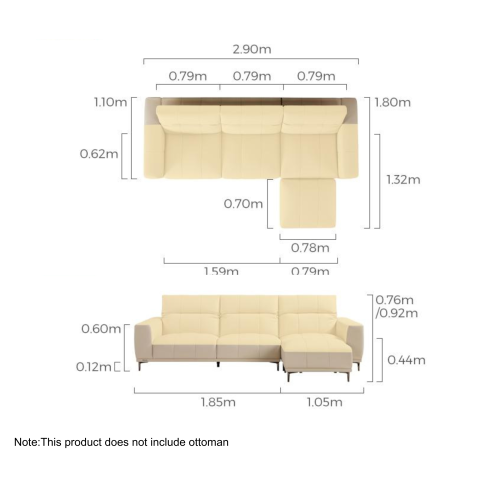 Linspire Crest Leather 4-Seater Sofa, Off-White