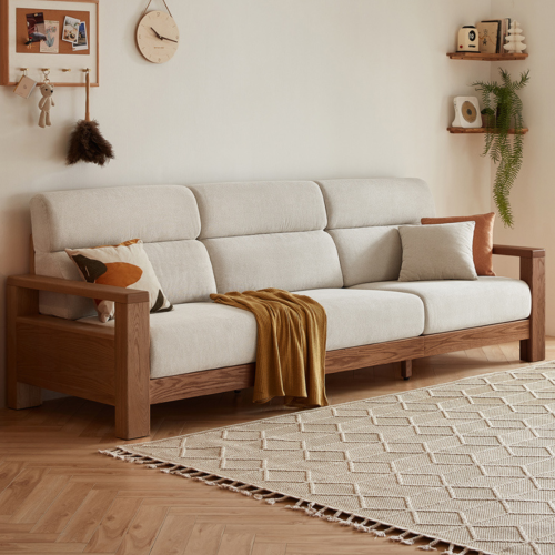 Linspire Mellow Solid Wood 3.5-Seater Sofa, Walnut & White