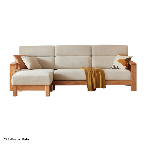 Linspire Mellow Solid Wood 3.5-Seater Sofa with Ottoman, Natural & White