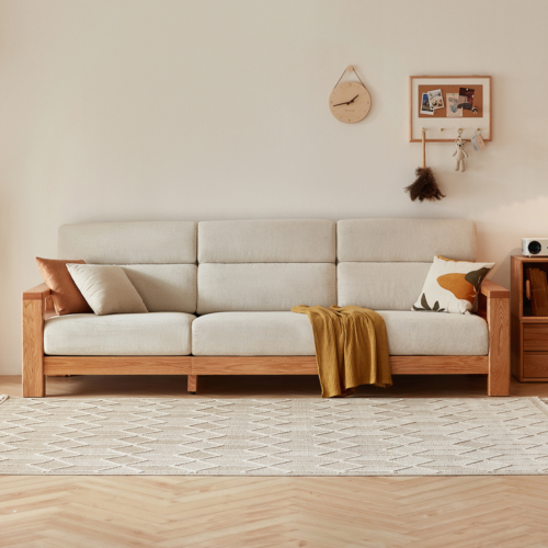 Linspire Mellow Solid Wood 3.5-Seater Sofa, Natural & White