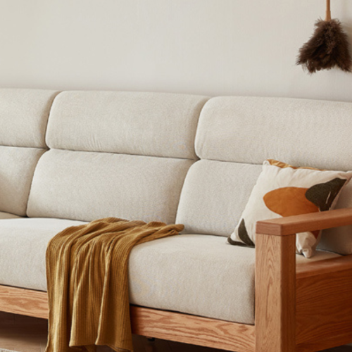 Linspire Mellow Solid Wood 3.5-Seater Sofa, Natural & White