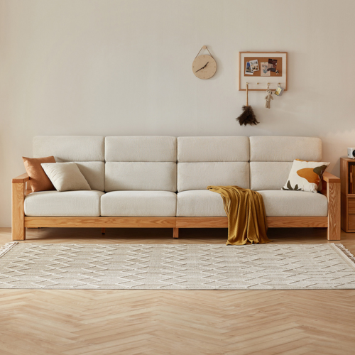 Linspire Mellow Solid Wood 4-Seater Sofa, Natural & White