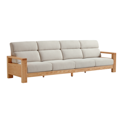 Linspire Mellow Solid Wood 4-Seater Sofa, Natural & White