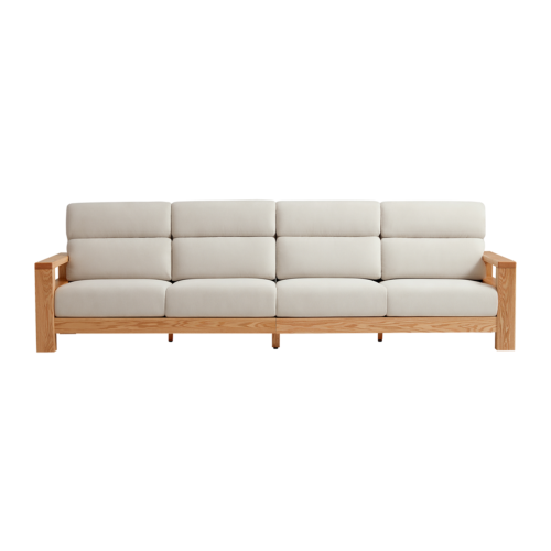 Linspire Mellow Solid Wood 4-Seater Sofa, Natural & White