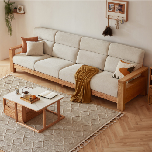 Linspire Mellow Solid Wood 4-Seater Sofa, Natural & White