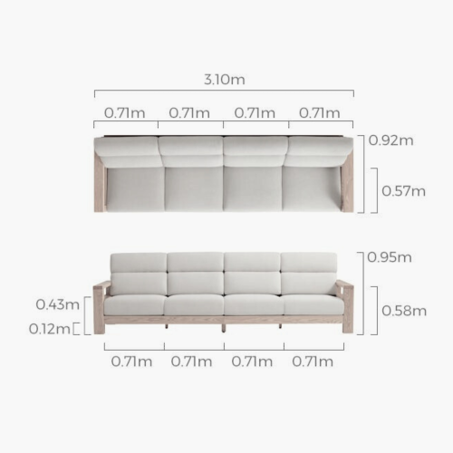 Linspire Mellow Solid Wood 4-Seater Sofa, Natural & White