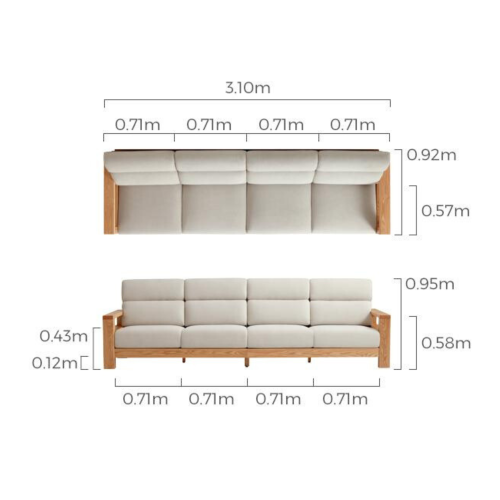 Linspire Mellow Solid Wood 4-Seater Sofa with Ottoman, Natural & White