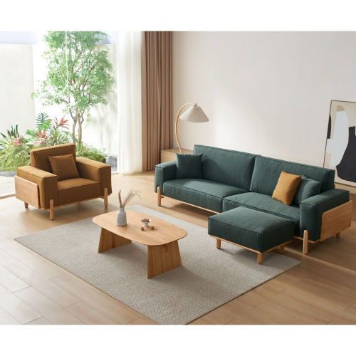 Linspire Verdant Solid Wood 4-Seater Sofa with Ottoman