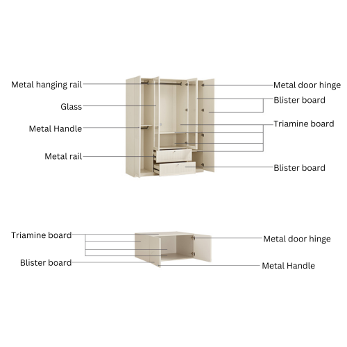 Linspire Ripple 4-Glass/Panel Door Wardrobe with Top Cabinet