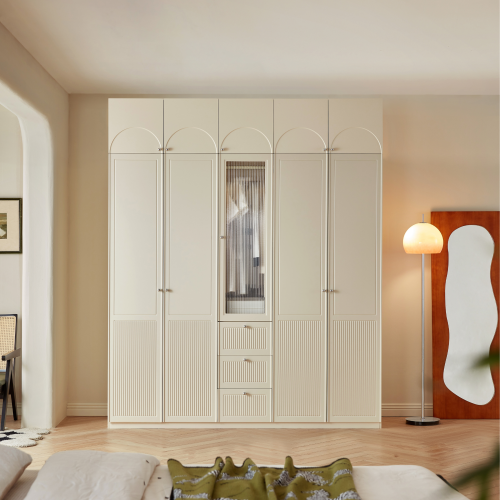 Linspire Ripple 5-Glass/Panel Door Wardrobe with Top Cabinet