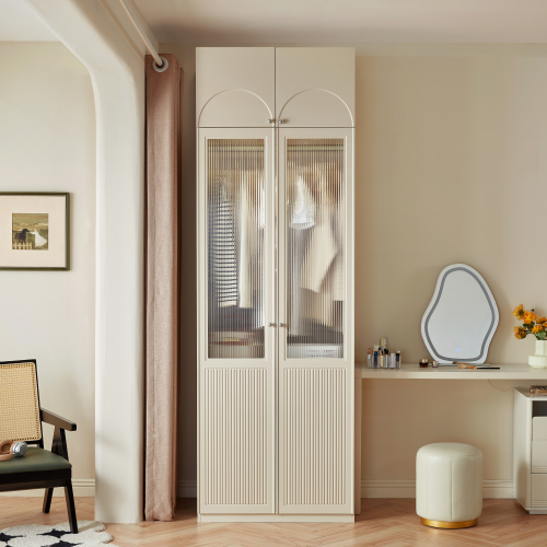 Linspire Ripple 2 Glass/Panel Door Wardrobe with Top Cabinet