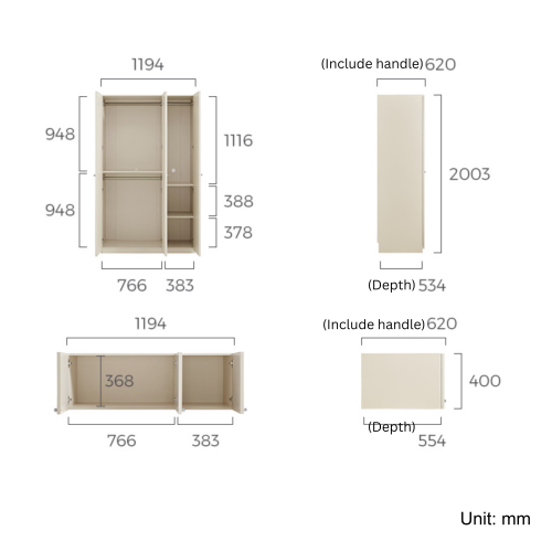 Linspire Ripple 3-Door Wardrobe with Top Cabinet