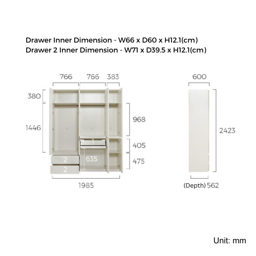 Linspire Serene 5-Door Wardrobe with Drawers