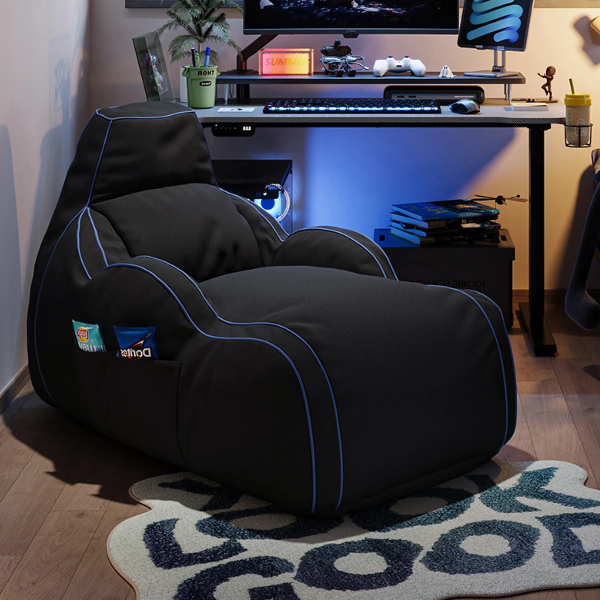 Linspire Rhapsody Gaming Beanbag, Black & Blue