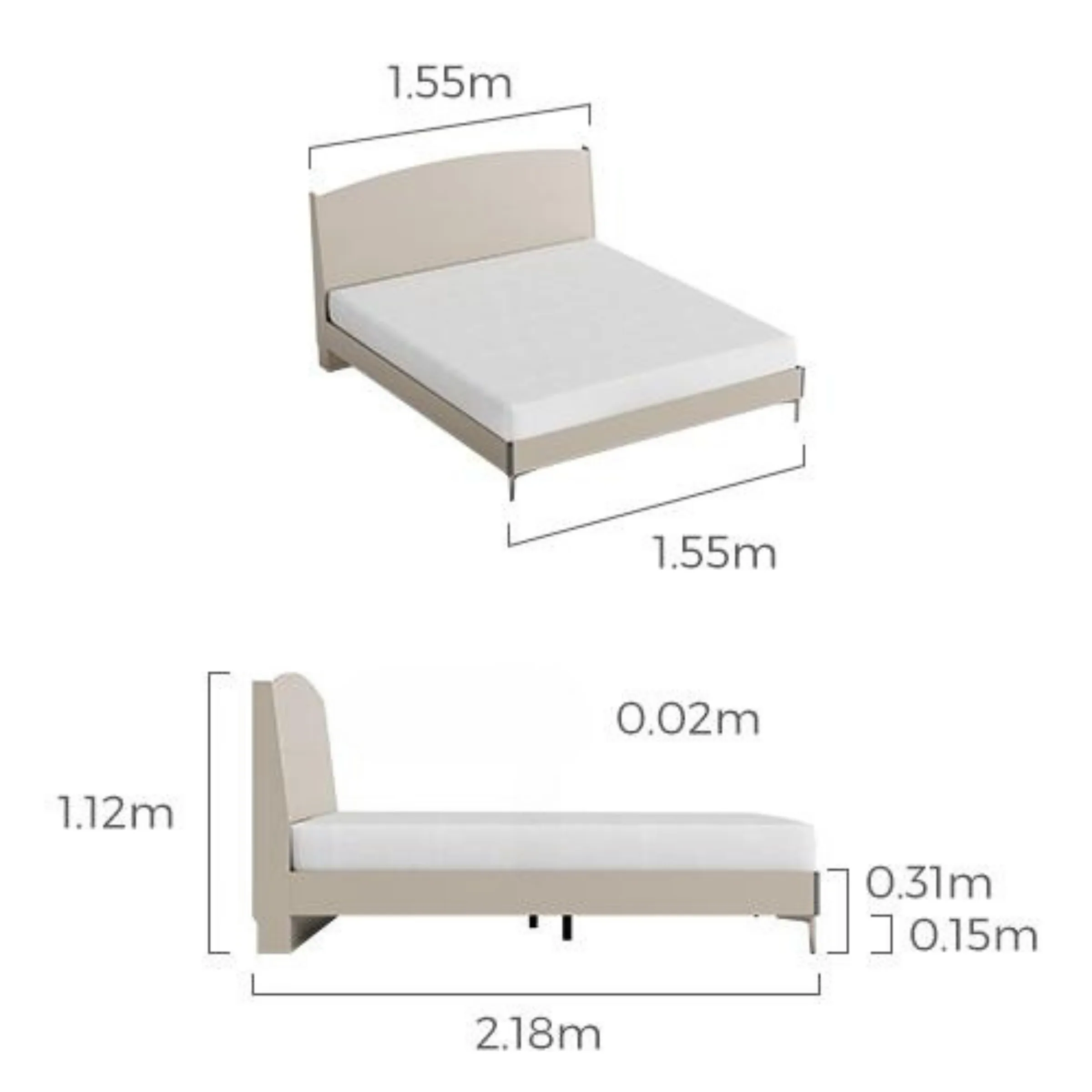Linspire Vanko Small Queen Bed Frame & Bedside Table Set