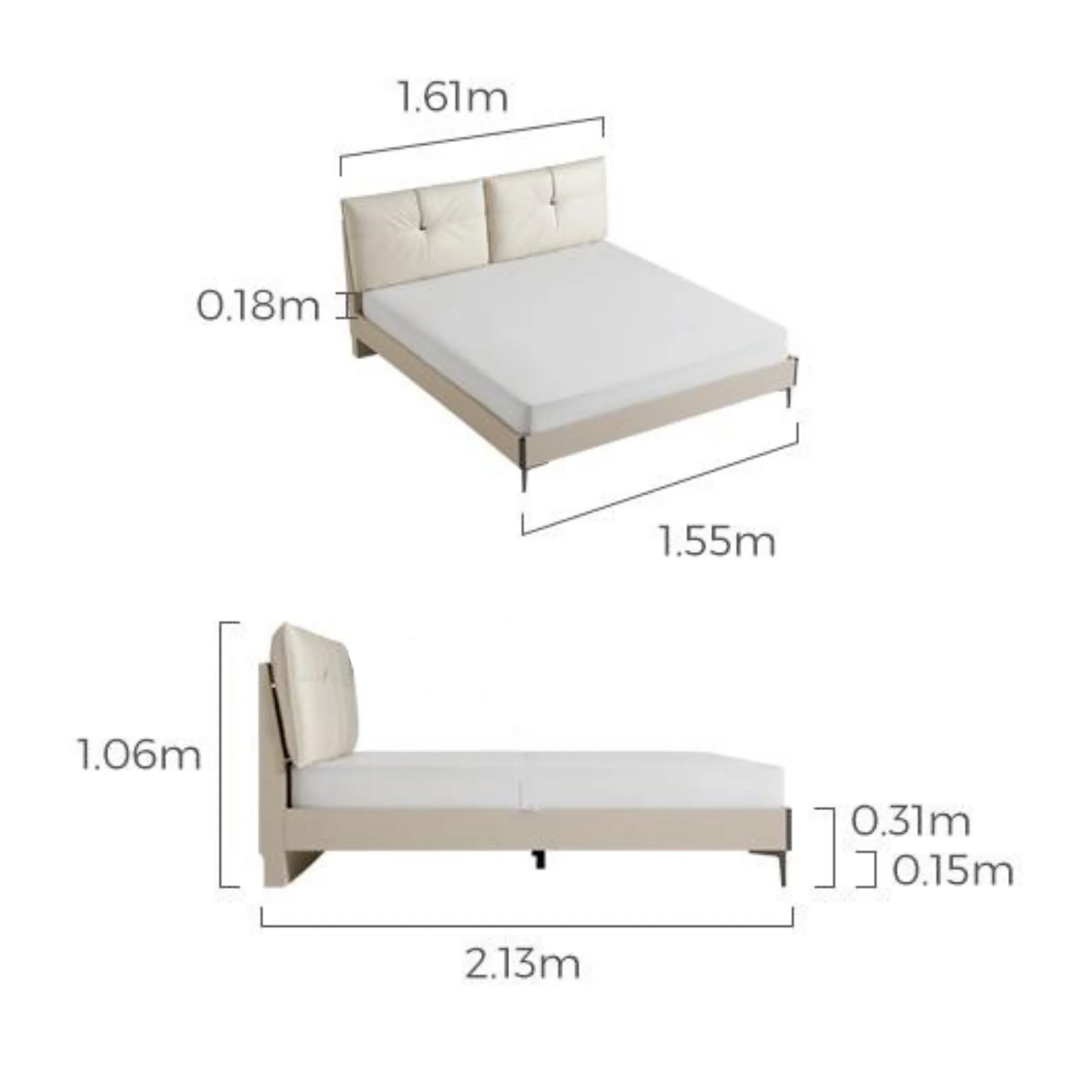 Linspire Vanko Leathaire Small Queen Bed Frame & Bedside Table Set